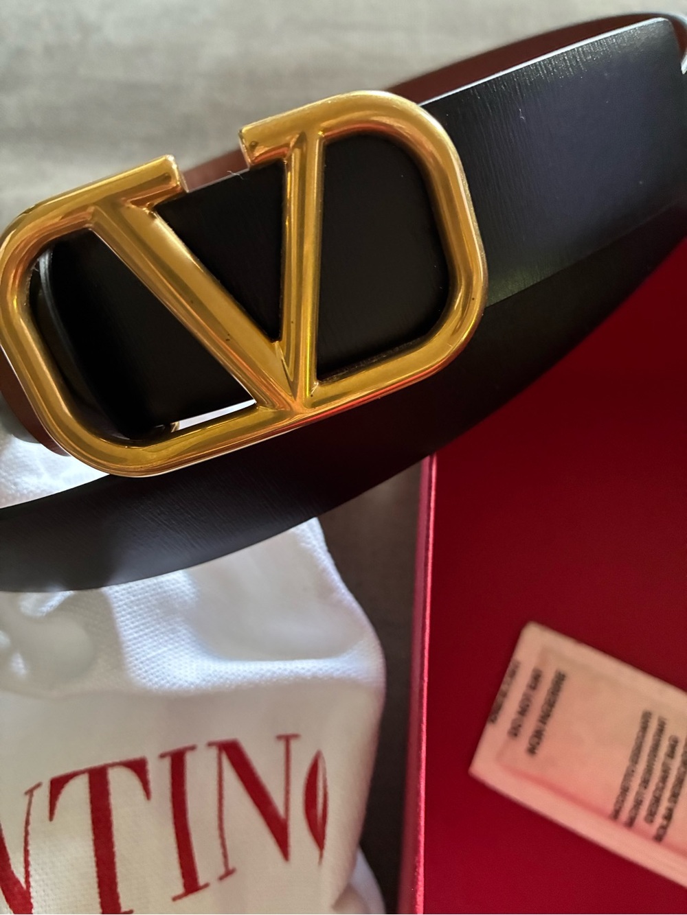 NIB Valentino Garavani Black Leather Belt with Gold V Logo Buckle
